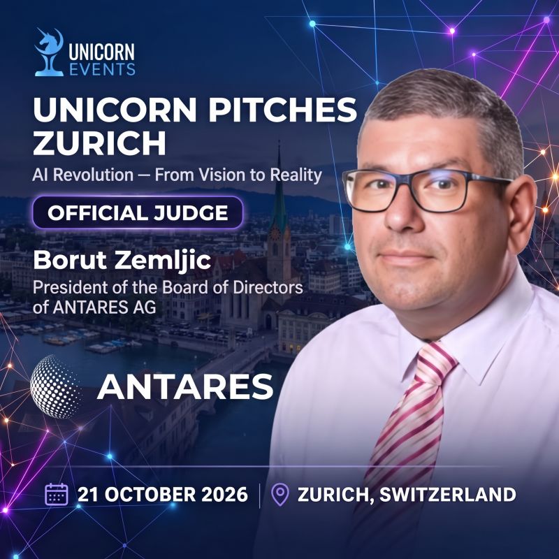 Joining the jury at Unicorn Pitches Zurich: announcement featuring Borut Zemljic